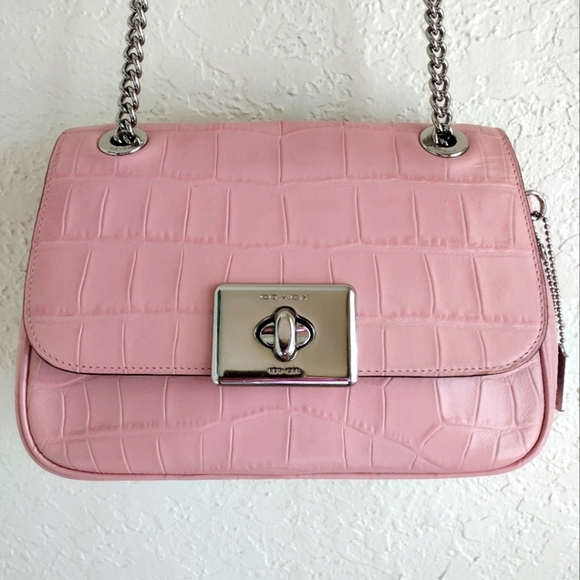 Coach Cassidy Pink Croc Crossbody Bag F38081 - Picture 1 of 17